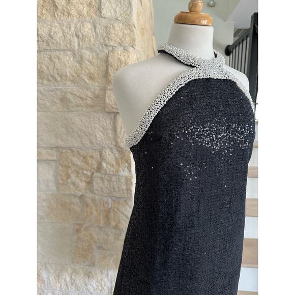 Self Portrait Black Boucle Pearl Trim Mini Dress US 6 - Picture 5 of 16